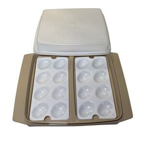 Tupperware Deviled Egg‎ Carrier 723-3 Almond 24 Egg Tray Lid Vintage